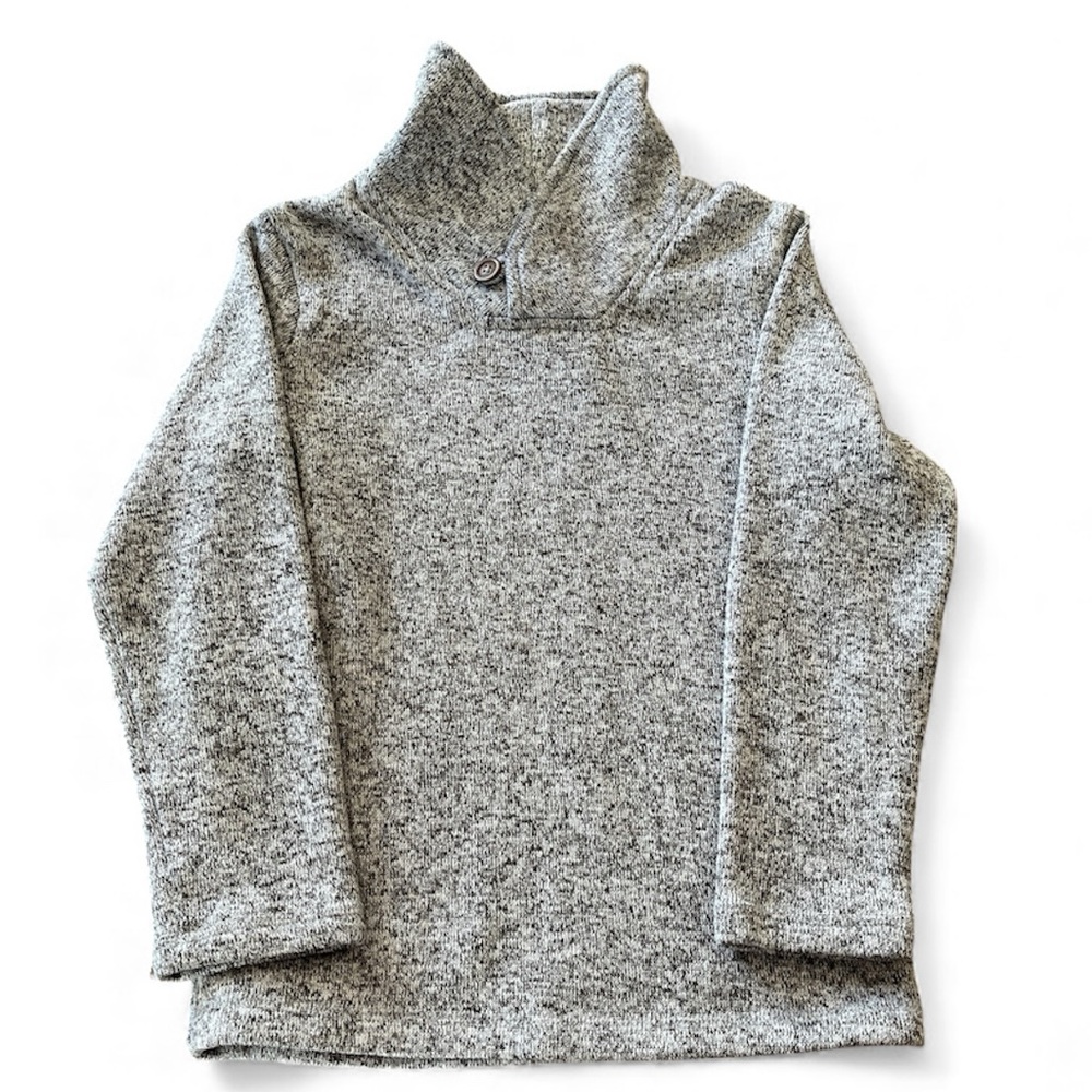 Kids Sz 6 Marled Gray Preppy Grandpa Fall Winter Sweater Wood Button Cowl Neck